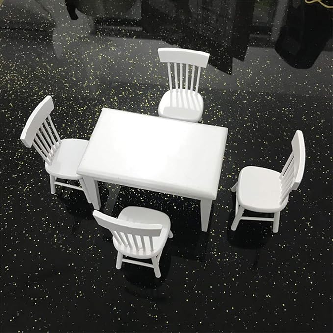 Dollhouse Decoration Accessories, 1:12 Dollhouse Miniature Furniture Wooden White Dining Table Chair Model Set