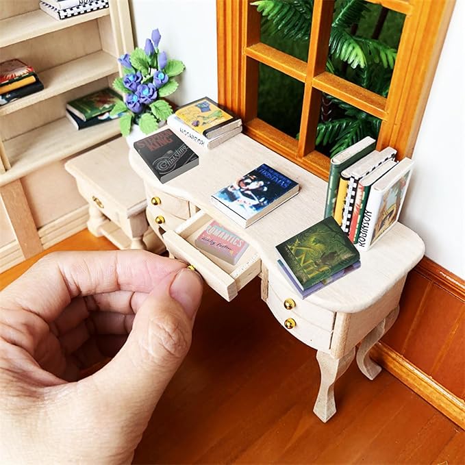 60 Pcs 1:12 Scale Mini Books, Miniatures Dollhouse Tiny Small Flip Books for Anxiety Bookshelf Dollhouse Decor Crafts DIY Accessories Mini Books