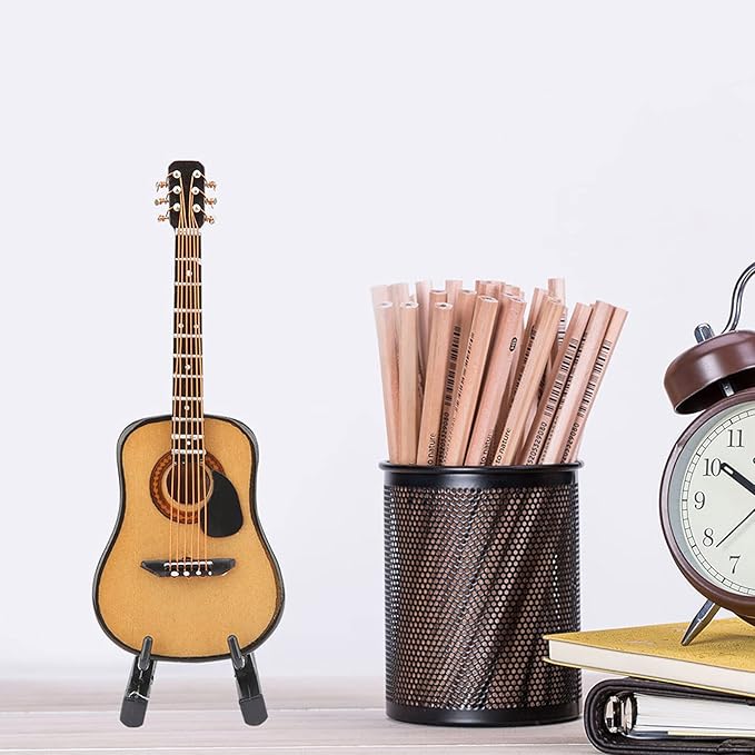 Miniature Guitar Model, Wooden Mini Guitar with Stand and Case, 3.95in Dollhouse Guitar, Musical Instrument Model Home Decor(10CM) (Pack of 2)