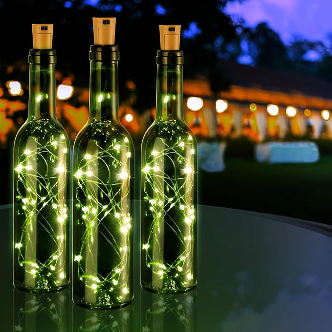 Rtteri 12 Sets Small Empty Wine Bottles with Cork Lights Centerpiece and 30 LED Battery Operated Cork Lights for Birthday Wedding Party Decoration(375 ml,Dark Green Bottle)