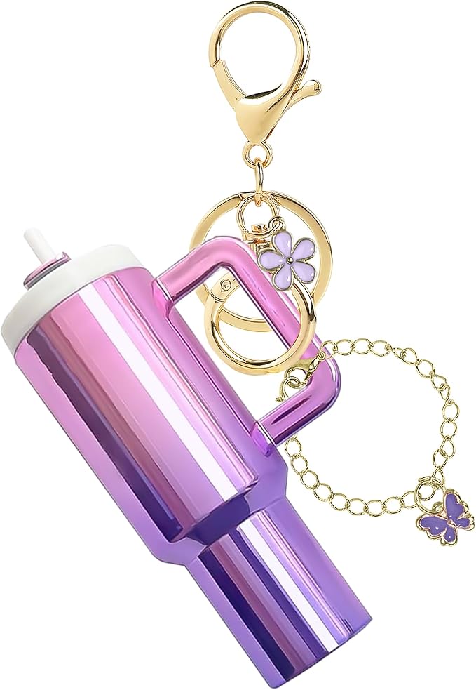 ERTUNA Mini Tumbler Keychain Accessories for Stanley Cup, 2 Way Cute Charms Chapstick Lip Balm Holder for Women Purse Handbag