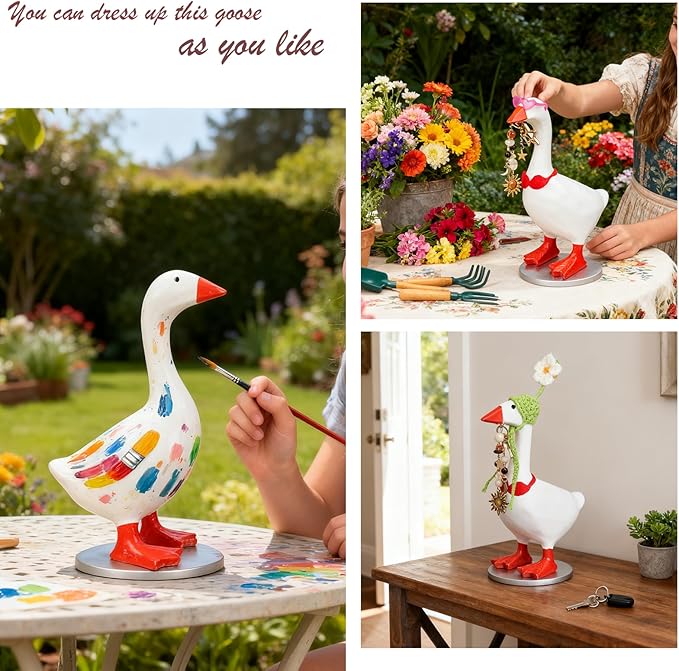 Desk Mini Goose key Holder 7 inch with 4 set Outfits, Cute Desktop Resin Porch Goose Magnetic Statue, Funny Figurines Keychain Hanging, Bedroom Decor for Home Office Table, Housewarming Gifts