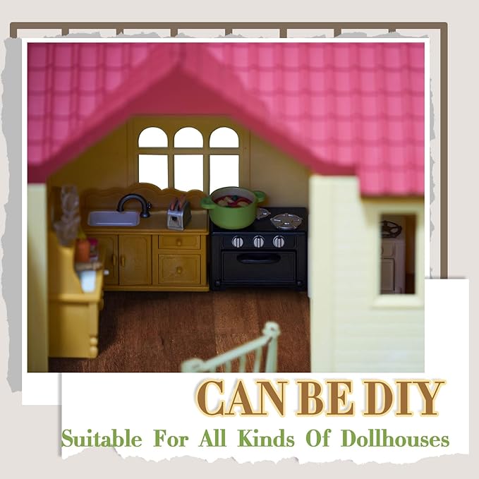 Flutesan 24 Pcs Miniature Dollhouse Wallpaper and Flooring Peel and Stick Mini DIY Self Adhesive Dollhouse Accessories 8.27 x 11.69 Inch (Elegant Style)