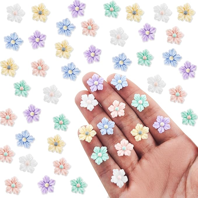 100 Pieces Tiny Flower for Dollhouse Miniatures Resin Things for Crafts Mini Flowers for Fairy Garden Micro Landscaping Decoration