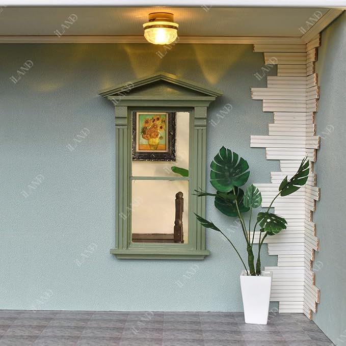 iLAND Dollhouse Window, 1/12 Scale Accessories, Wooden Dollhouse Accessories, Dollhouse Building Supplies in Baroque Style