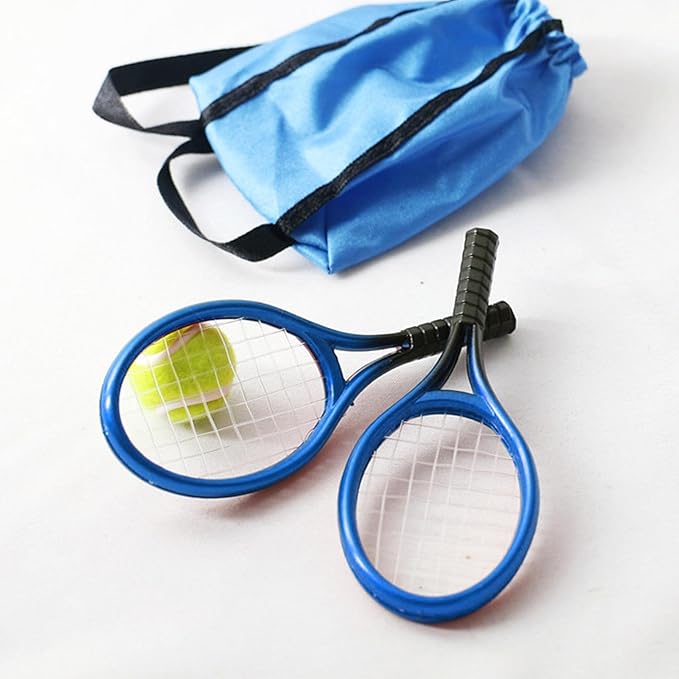 Mini Tennis Racket and Ball Set Mini Tennis Decor Miniature Tennis Kit Adults, Blue