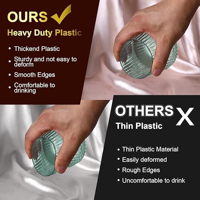 Lueumxc 40 Pack Plastic Ribbed Wine Glasses, 14Oz Origami Disposable Wine Glasses Unbreakable Clear Plastic Cocktail Glasses Recyclable Shatterproof Reusable Wine Cups (14oz-green-40pack)