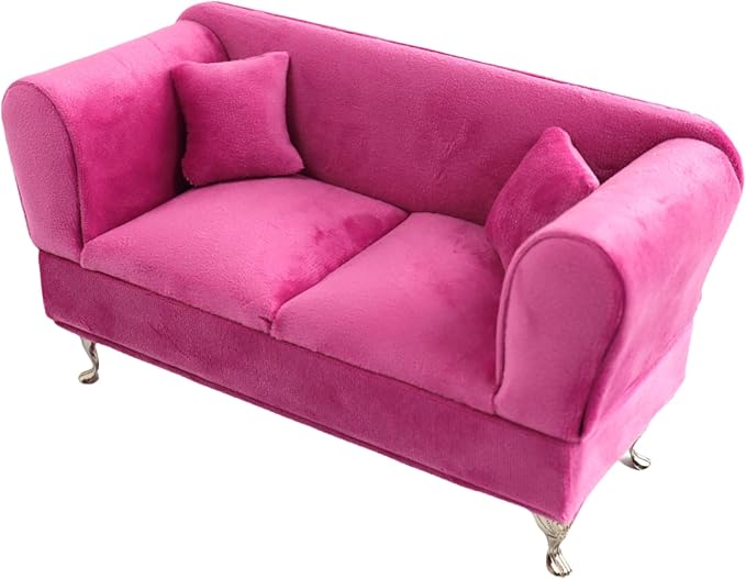 CONCISE 1/6 & 1/12 Scale Miniature Velvet Sofa w/Hidden Jewelry Box for Women 14+ Collectors Ring Earring Necklace Bracelet Trinket Storage - Pink Decor for Display & Dressing Tables