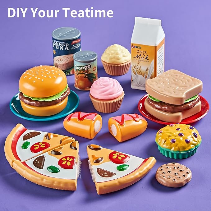 Pretend Play Food for Kids Kitchen, 78Pc Cutting Toy Food with Storage Bag