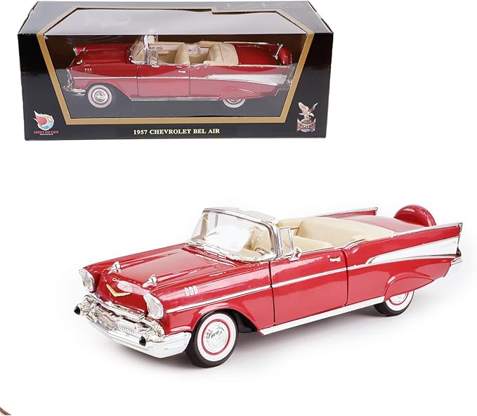1957 Chevrolet Bel Air 1:18 Diecast - Ramjet 283 Fuel Injection, 50s Car Culture Icon | Opening Doors, Steering Linkage, Sustainable Gift Box | Ages 14+,Red