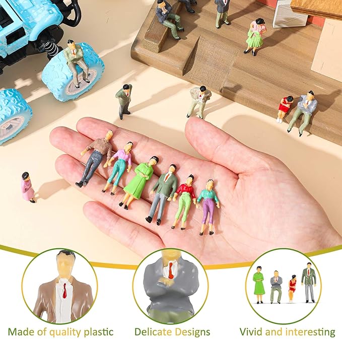 Juexica 50 Pcs Mini People Figurines 1: 50 Scale Model Trains Architectural Painted People Figures Tiny Human Plastic Miniature Figurines Sitting Standing Figures for Miniature Scenes (Stylish Style)