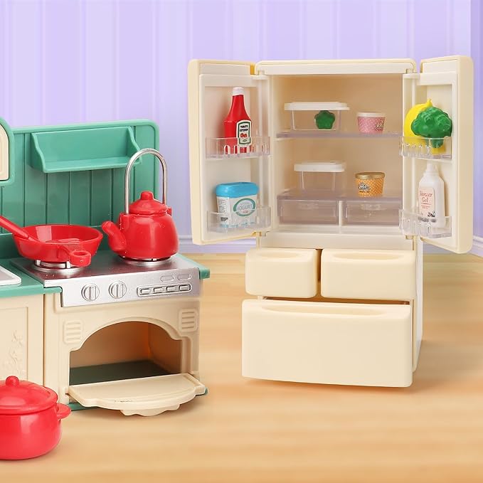 Dollhouse Furniture icebox for Kids Toys Miniature Doll House Accessories Pretend Play Toys for Boys Girls & Toddlers Age 3+
