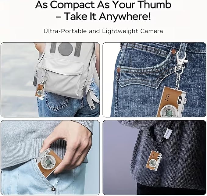 Mini Keychain Camera,1080P Retro Digital Camera,0.96'' Display with camera keychain and Flash,Retro Small Portable,The Pocket Cameras for Travel Party or Valentine's Day Gift for Best Friends(32g-Bra)