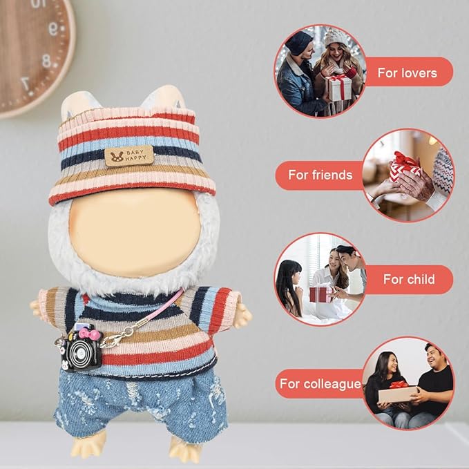 Clothes for Lububu 17cm Dolls(NO Doll) for Lububu Doll Outfits with Accessories Suit for Lububu Cute Stylish Dress Up Set Blue Pants