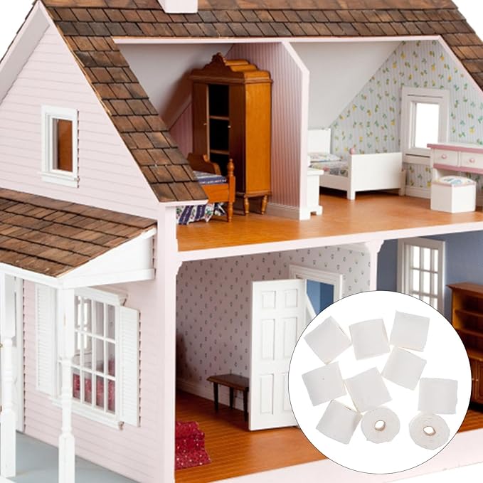 Alasum 10pcs Dollhouse Toilet Tissue Miniature Paper Towels Mini Toilet Tissue Small Simulation Roll Paper Model Bathroom Accessory, 1.50X1.50X1.50CM, Pink, A6UVD01584A1434MN