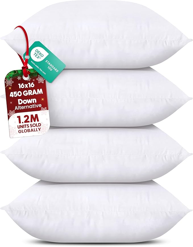 Utopia Bedding Throw Pillows (Set of 4, White) – 16 x 16 Inches Down Alternative Pillows for Bed, Sofa, and Couch - Fluffy Decorative Stuffer Pillow for Indoors & Outdoors
