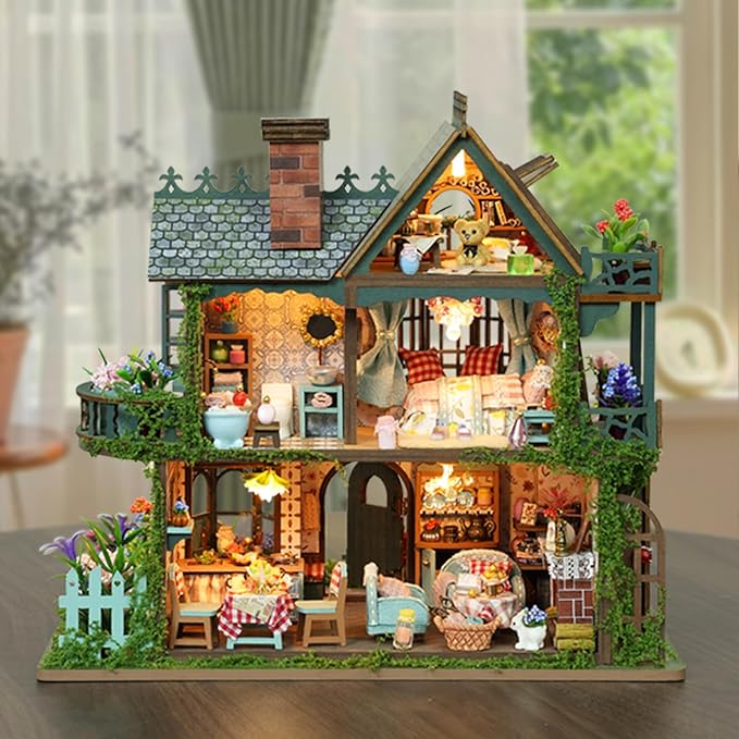DIY Miniature House Kit - Wooden Miniature Dollhouse Kit with LED - Mini House Building Kit for Adults to Build - Tiny Model Doll House - Creative Craft Gift for Families Friends