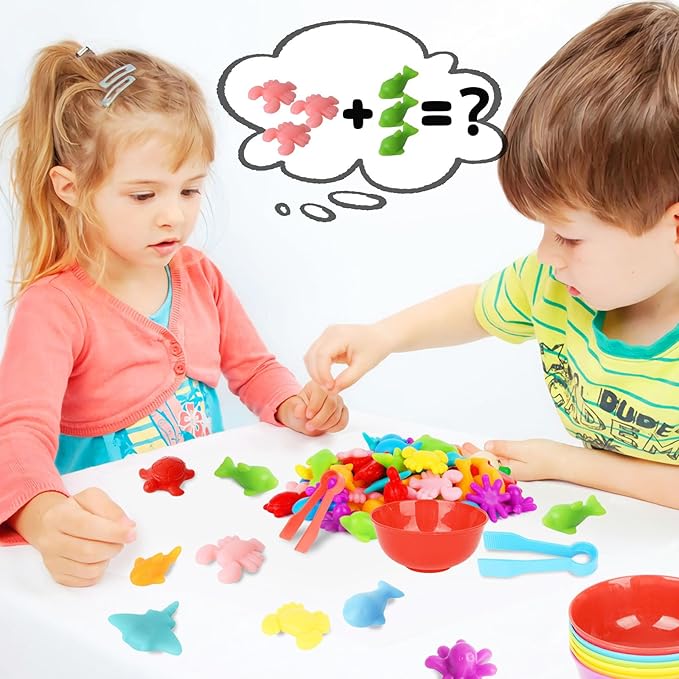 AMOR PRESENT Counting Animals for Toddlers 64 PCS Ocean Animal Matching Game Montessori Educational Color Sorting Toys