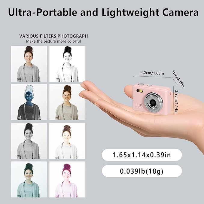 Mini Keychain Camera, FHD 1080p Mini Digital Camera with 32GB SD Card, 0.96" HD Display, 100 Mins Battery Life for Travel Recording Birthday Gifts (Modern, Pink1)