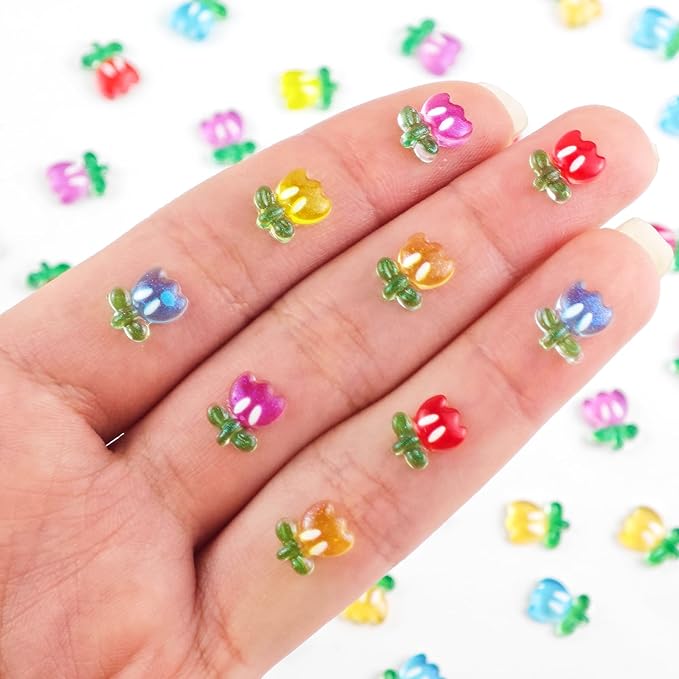 200 Pieces Tiny Tulip Decor for Dollhouse Mini Resin Decor for Crafts Tiny Things for Fairy Garden Micro Landscaping Decoration