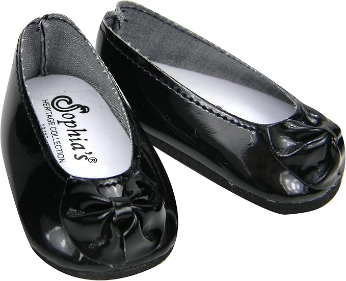 Sophia's Faux Patent Leather Dress Shoes with Upper Bow Detail for 18 Inch Dolls, Black