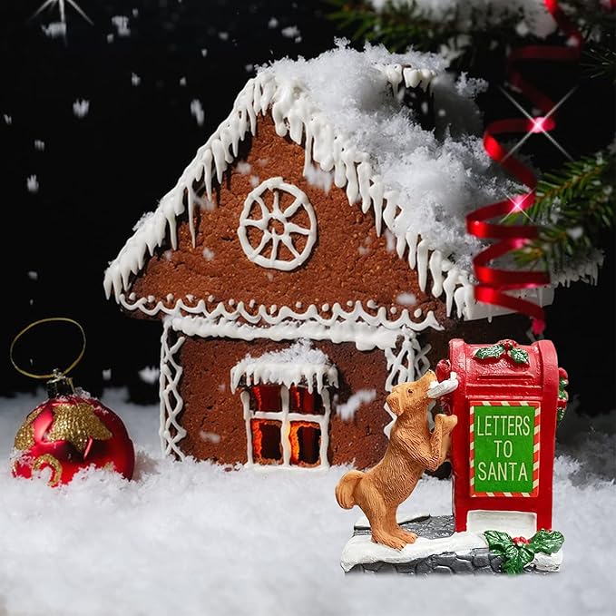 Christmas Village Accessories Ornaments Resin Puppy Letters to Santa Mailbox Christmas Village Sets Decoration for Xmas Festival Holiday