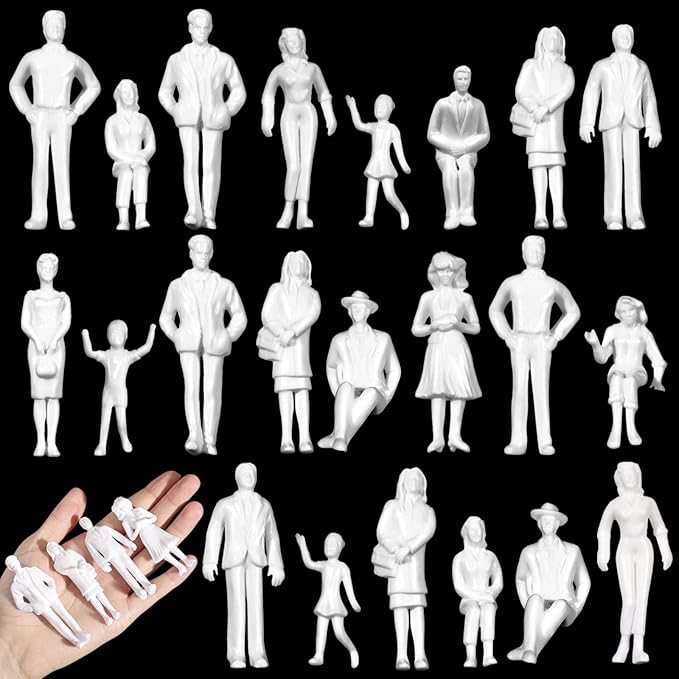 Namalu 50 Pcs 1:25 Scale White Unpainted Mini People Figures Miniature People for Model Trains Architectural Standing and Sitting Mini Diorama Figures for Architectural Project Miniature Scenes