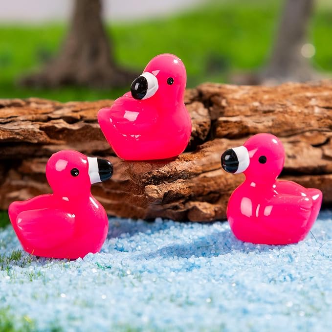 125 Mini Pink Flamingo Ducks,Mini Resin Animals for Fairy Garden Decor,Dollhouse Miniature,DIY Crafts,Party Gifts,Tiny Resin Flamingos
