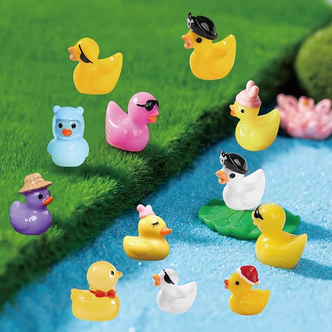 60 Pcs Multicolor Mini Resin Ducks, Tiny Ducks to Hide, Little Ducks Figurines Small Miniature Ducks Figures Bulk for Fairy Garden, Dollhouse Decoration Micro Landscape Ornament