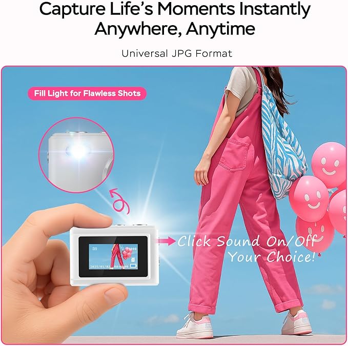 Dienspeak Mini Camera 1080P HD Video Recorder - Keychain Digital Camcorder with 64GB Card, 0.96" HD Display, Long Battery Life, Ultra-Portable Tiny Camera for Travel/Vlog/Night Shots, White