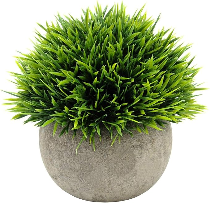Ogrmar 4PCS Mini Plastic Artificial Plants Grass in Pot/Small Artificial Faux Greenery/Mini Plants Topiary Shrubs Fake Plants for Bathroom, House Decorations