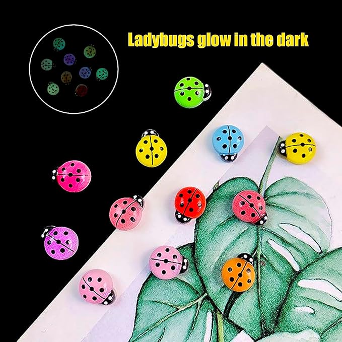 100PCS Colorful Mini Ladybug Decor for Dollhouse Resin Tiny Ladybugs for Crafts Micro Miniature Ladybug for Fairy Garden Dollhouse Micro Landscaping Decoration