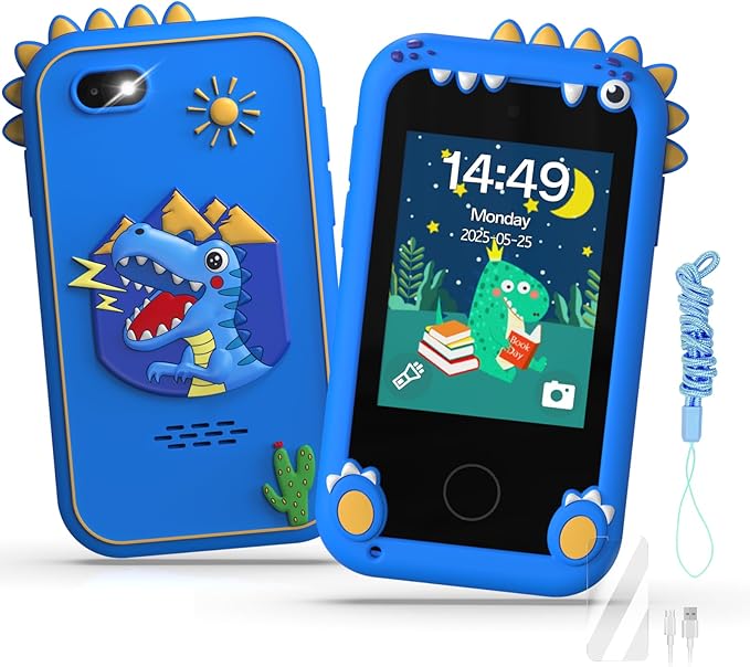 Kids Smart Phone Toys for Boys,Christmas Birthday Gifts for Girls Age 3-10 Kids Cell Phone Toys with 2.8" Touchscreen 20 Learning Games Dual Camera Music Player, 8G SD Card
