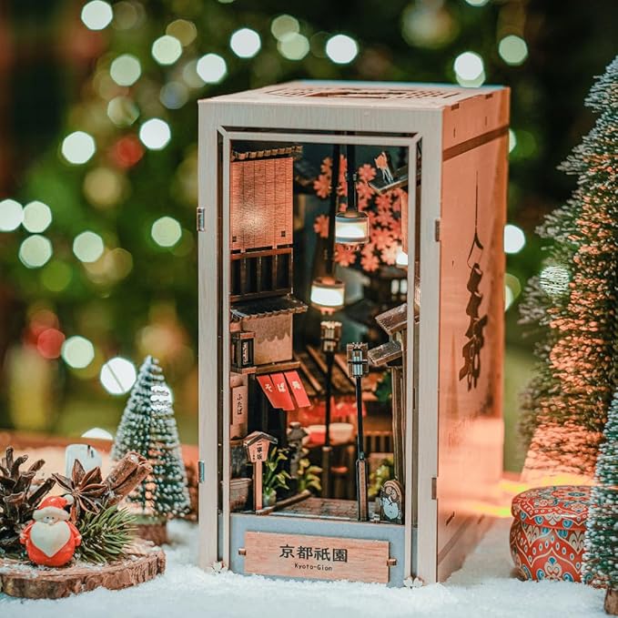 Anavrin Book Nook Kit Kyoto Gion – DIY 3D Wooden Booknook for Adults, Teens and Book Lovers, Bookshelf Insert Library Decor, Creative Gift for Family, Friends, and Elderly