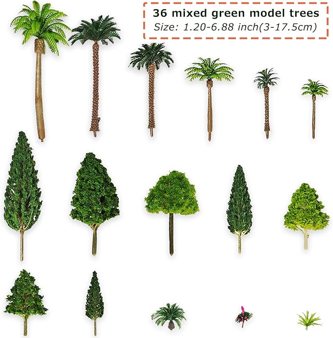 42Pcs Diorama Supplies Kit, Model Trees, Miniature Palm Trees, Architecture Tree, Decorative Sand, Stone, Grass, Moss Stick,Scenery Basing Material Kit for DIY Craft, Model Train Scenery