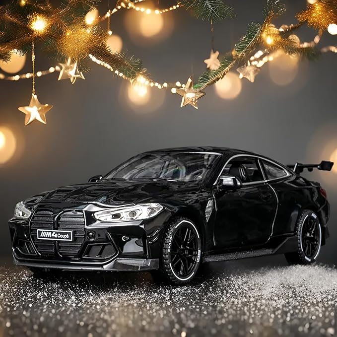 Toy Cars Compatible for M4（M Performance Parts） 1/32 Metal Model Car Pull Back Car Toys with Light and Sound Toys Car Collectible Model for Children Age 3 + Year Old (Black)