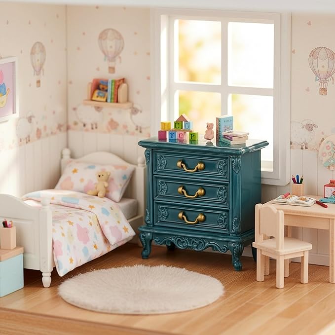 LOGOFUN Dollhouse Bedside Cabinet Miniature Drawer Cabinet Mini Bedside Table for Doll House Bedroom Furniture Accessories 1.5x1.5x0.9inch