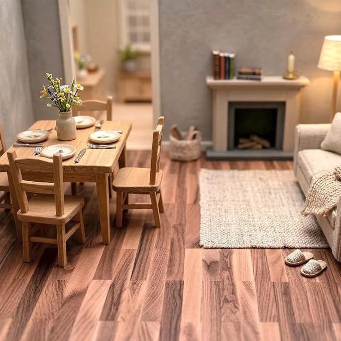 3PCS Mini Museum Flooring: Self-Adhesive Miniature Dollhouse Flooring Wall Stickers, 11.6x8.26in, Wood Color, Perfect for DIY Dollhouse Accessories