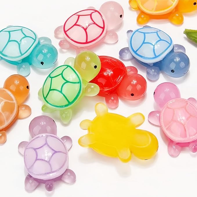 30 Pcs Medium Glow in The Dark 3D Resin Turtles Miniature Garden Figurines,Accessories for Decorating DIY Dollhouse Fish Tank Fridge Wall Art, Safe, Durable, Non Fading