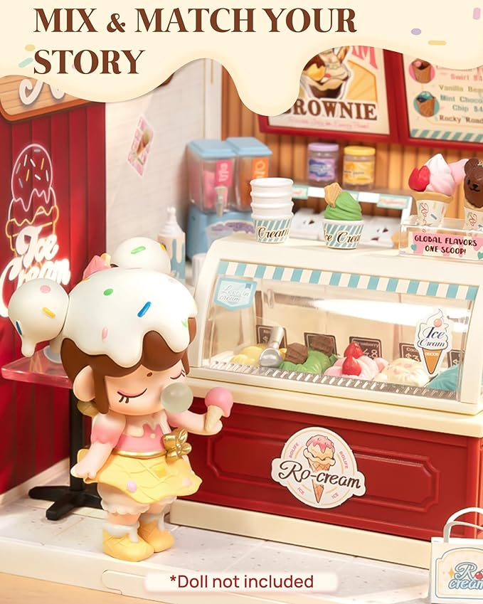 Rolife Super Creator DIY Miniature Plastic House Building Set Playset with LED, Suitable for Mini Figures Construction Toys Diorama Kit Gifts for Adults (Flavorful Ice Cream)