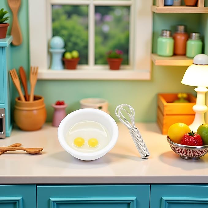 2Pcs/Set 1/12 Miniature Whisk and Mixing Bowl Dollhouse Decoration Accessories