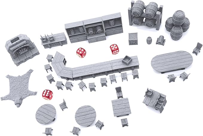 Tavern Bar Furniture Set - DND Terrain - Tabletop RPG Scenery and Wargame Terrain 28mm Miniatures