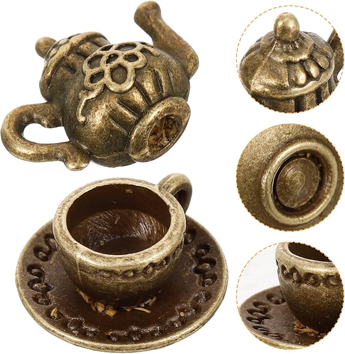 ARTIBETTER Vintage Mini Tea Cup & Tiny Tea Set for Dollhouse Accessories, Miniature Coffee Cup Set for Figurines - Girls Dollhouse Coffee Shop Kitchen Accessories for Photography Props