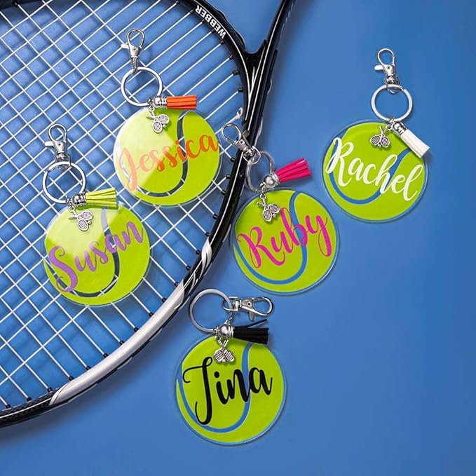 ipetlive Custom Tennis Keychain With Tassel Acrylic 2 pcs Tennis Ball Keychain Tennis Gifts For Men Women
