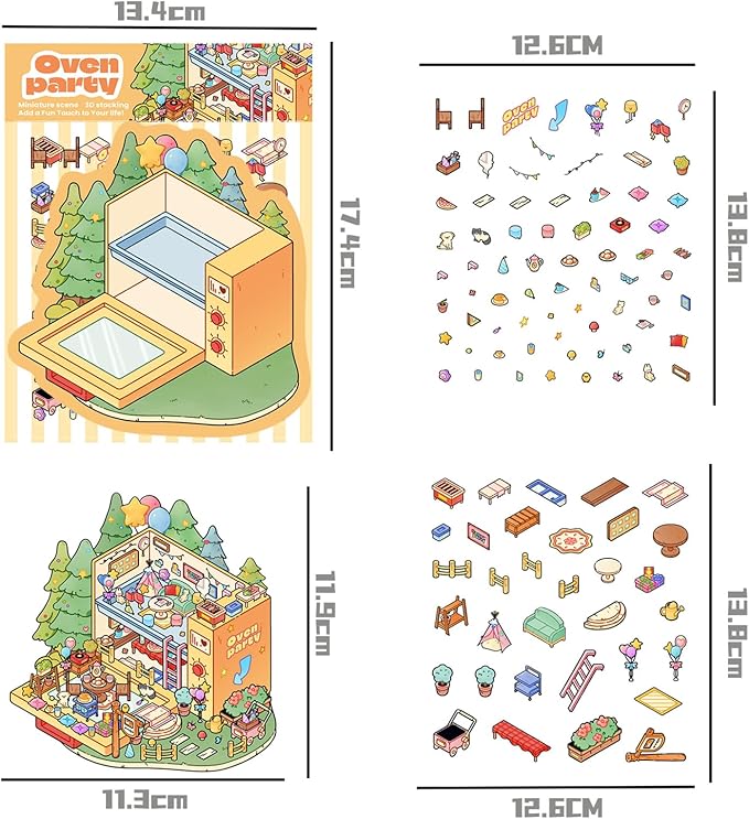 DIY 3D Sticker Scene,6 Sets of Kawaii Miniature Scenic House Stickers,Cozy Room Stickers Therapy Scenes for Adults and Kids Stress Relief Pass The Time and Gifts (Z-3)