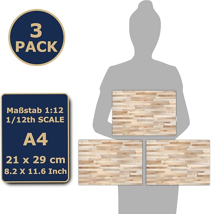 3 Sheets Self-Adhesive Flooring for Dollhouse 1:12 Scale (Creme Colored Oak 1)
