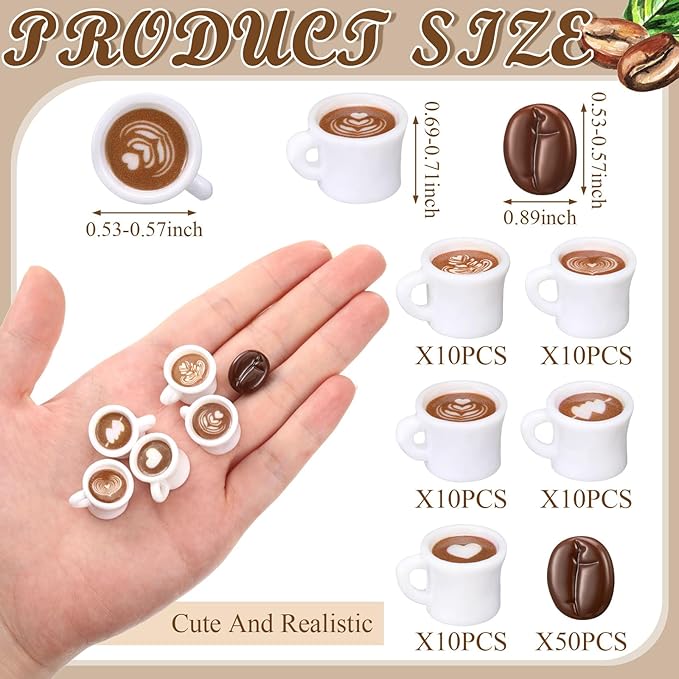 Soaoo 100 Pcs Coffee Cups and Beans Mini Resin Figurine Miniature Statues Things Mini Coffee Mug Drink Charms for DIY Jewelry Necklace Earring Bracelet Keychain Craft Decor