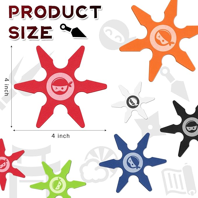 Chivao Ninja Foam Star Toys Small Throwing Foam Stars Throwing Toys Ninja Party Favors for Birthday Party Costume Accessory Halloween Cosplay, 4 Inch(48 Pcs,Gray, Orange, Red, Blue, Black, Green)
