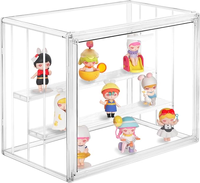 Clear Acrylic Display Case, 3 Tier Acrylic Blind Box for Figures, Dustproof Storage Organizer with Magnetic Door for Action Figures, Stackable Collectibiles Showcase for Doll Toy Car Model