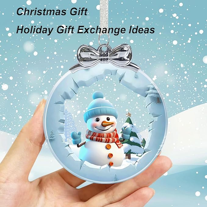 Snowman Ornaments for Christmas Tree Crystal Glass, Snowman Christmas Ornaments Xmas Decorations, Holiday Keepsake Present Exchange Ideas